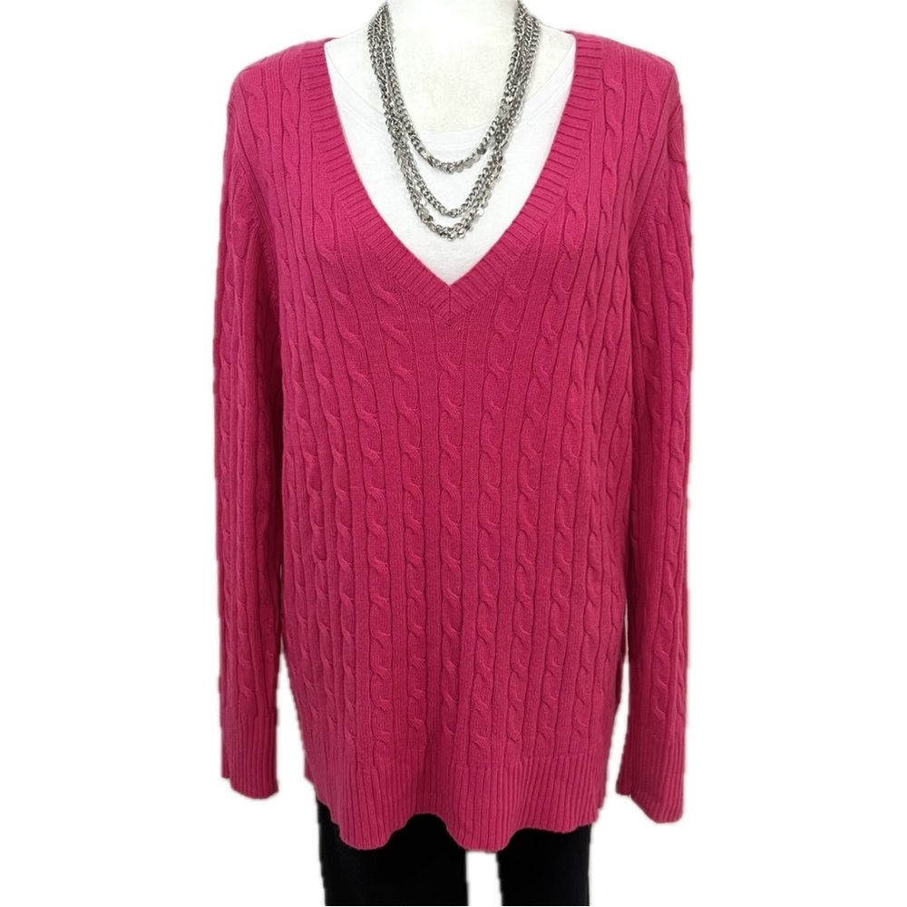 Lane Bryant Sweater Angora Blend Cable Knit V-Neck Hot Pink 18 20 Plus Size